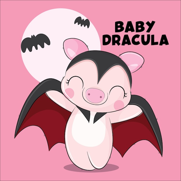 Vector platte schattige dieren dracula varken illustratie voor kinderen. leuk varken karakter