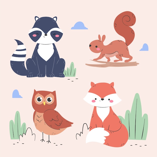 Platte schattige personages collectie