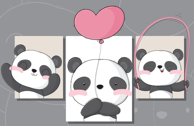 Platte schattige set kaart baby panda illustraties voor kinderen