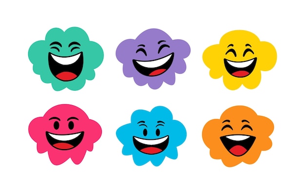 Platte schattige trendy glimlach emoticons Verzameling van schattige glimlach emoticons sticker