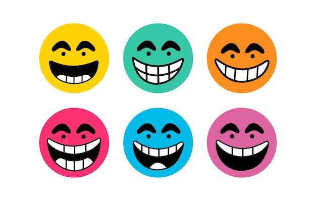 Vector platte schattige trendy glimlach emoticons verzameling van schattige glimlach emoticons sticker