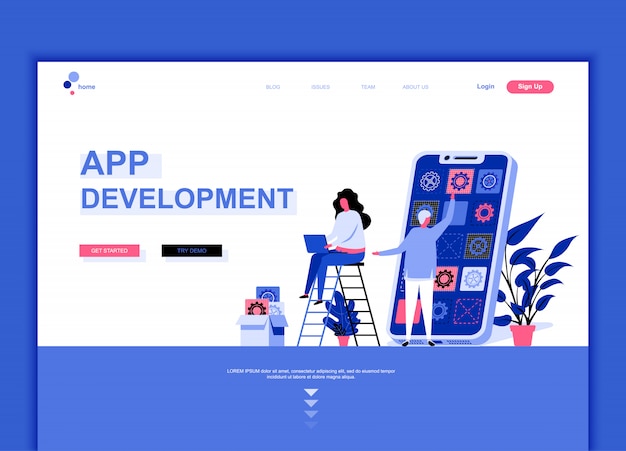 Platte sjabloon voor bestemmingspagina&#39;s voor app-ontwikkeling
