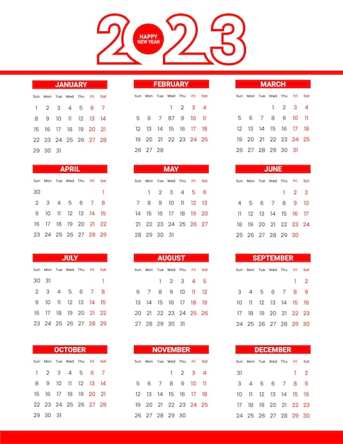 Vector platte sjabloon voor nieuwjaarskalender van 2023