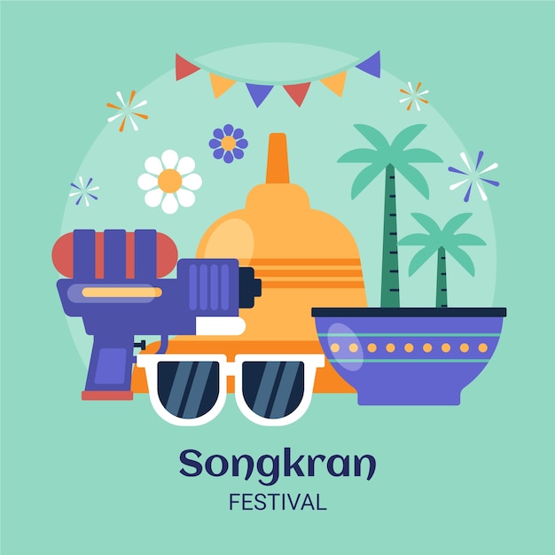 Vector platte songkran illustratie