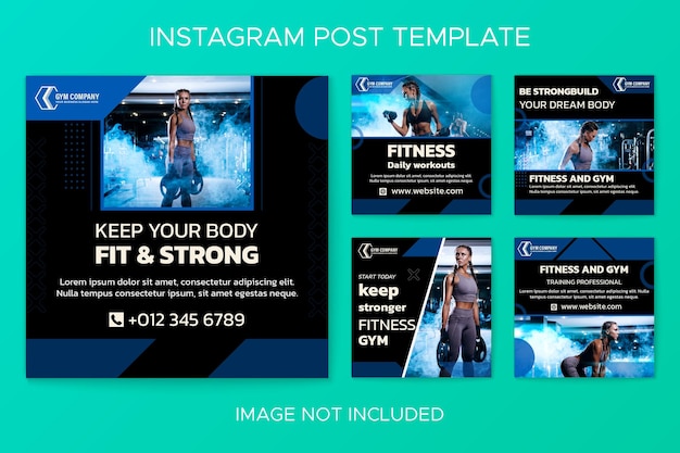 Platte sportschool en fitness sociale media Instagram postverzameling