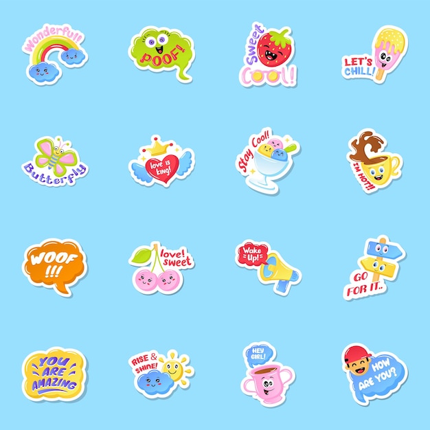 Platte sticker set van zomer, plezier en vreugde