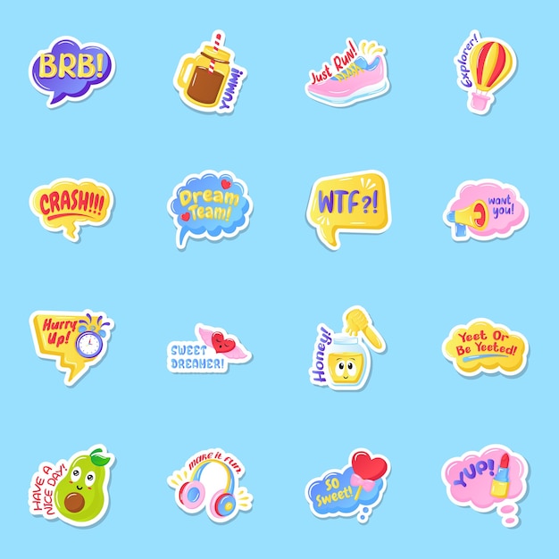 Platte stickerset van slangwoorden