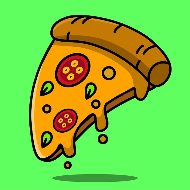 Platte stijl pizza schattige cartoon voedsel illustratie