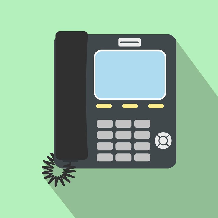 Vector platte telefoonpictogram office op een lichtgroene achtergrond