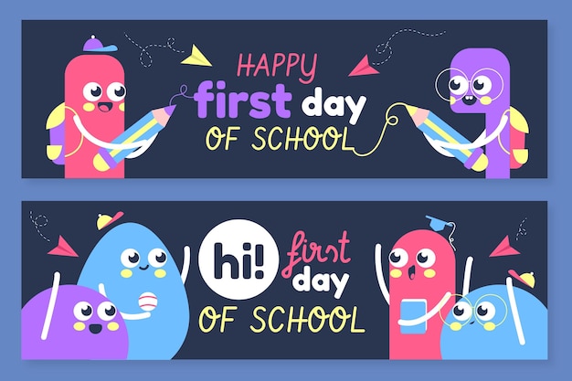 Vector platte terug naar school horizontale banners set