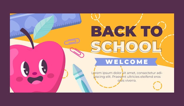 Vector platte terug naar school verkoop horizontale bannersjabloon