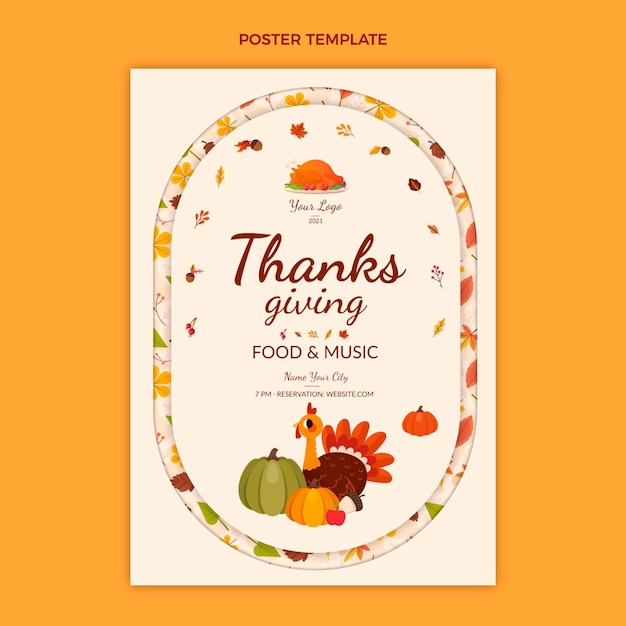 Vector platte thanksgiving verticale postersjabloon