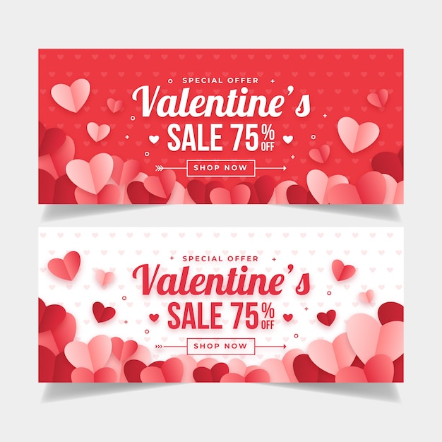 Platte valentijnsdag banners ontwerpsjabloon