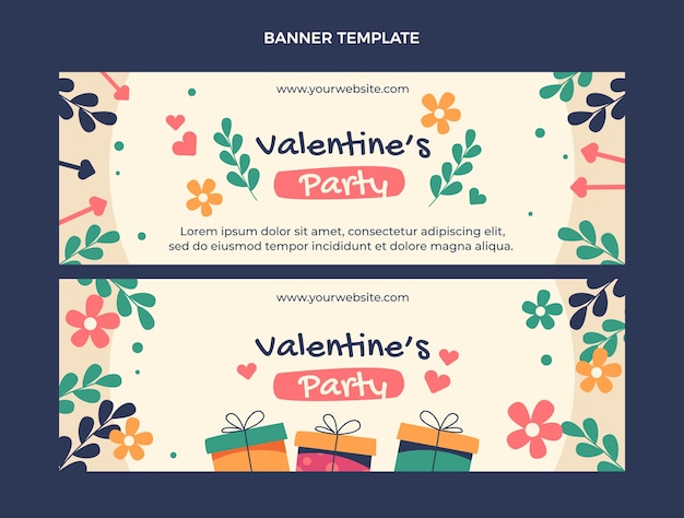 Platte valentijnsdag horizontale banners set