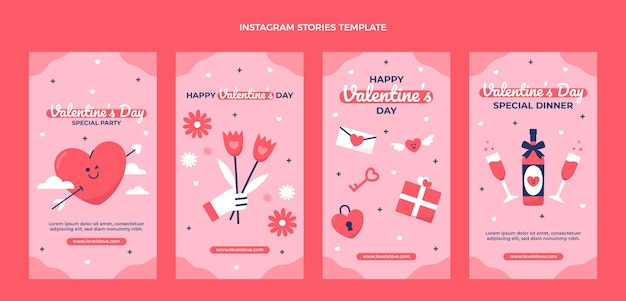 Vector platte valentijnsdag instagram verhalencollectie