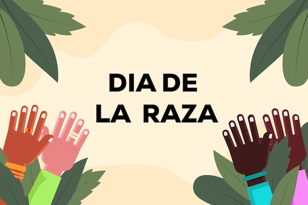 platte vector dia de la Raza achtergrondillustratie met handen en bladeren