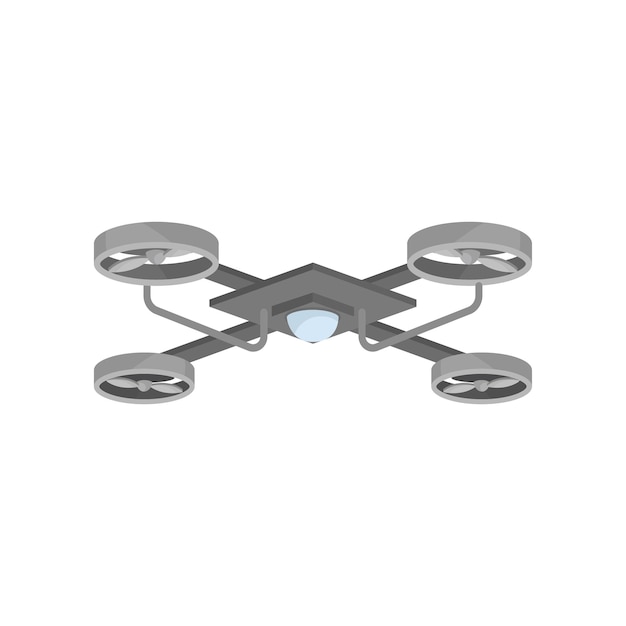 Platte vector icoon van grijs tijdens de vlucht Op afstand bestuurbare drone met 4 rotorbladen onbemand luchtvaartuig