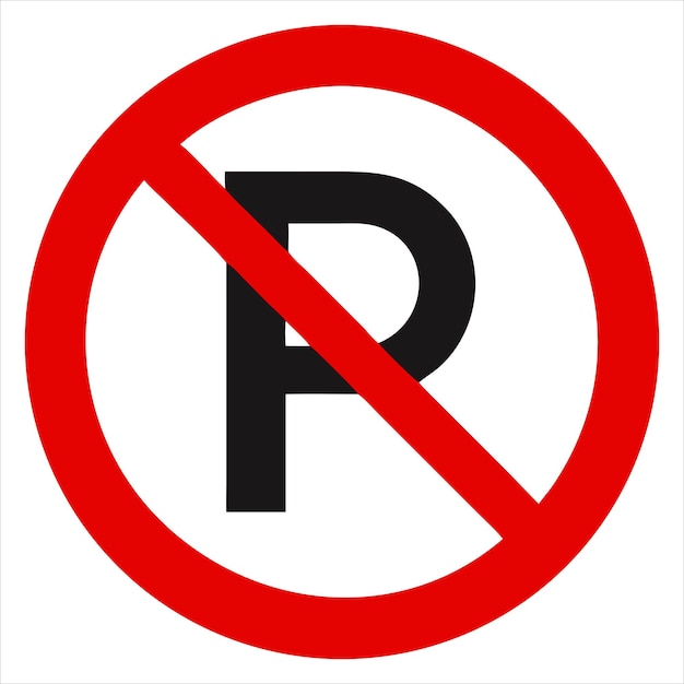 Platte vector No Parking-bord met StruckThrough P binnen rode cirkelvormige rand