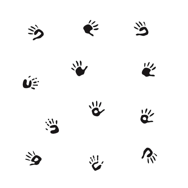 Platte vector tekengereedschappen in kinderachtige stijl Hand getrokken handafdruk palm silhouet