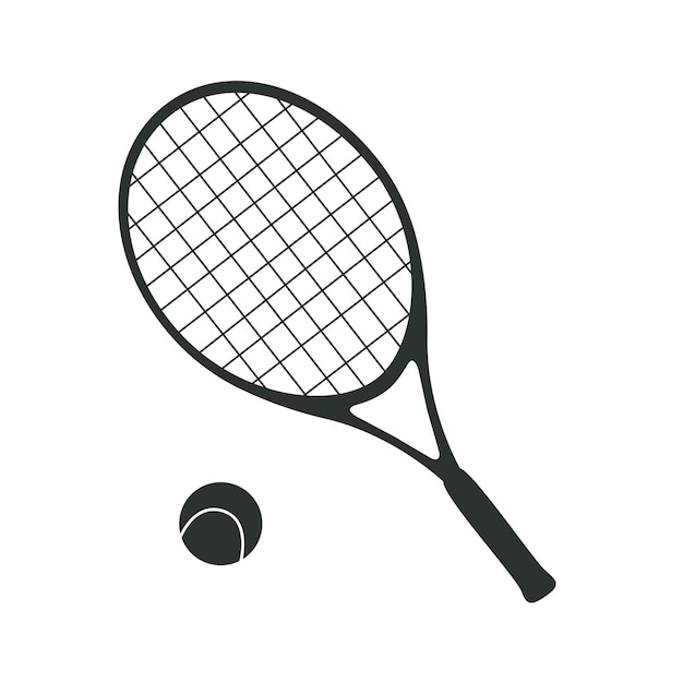 Platte vectorillustratie in kinderachtige stijl Hand getekend tennisracket en een bal