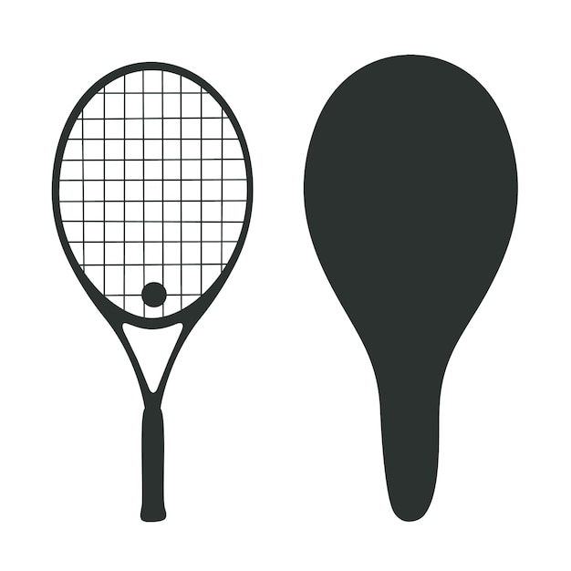 Platte vectorillustratie in kinderachtige stijl Hand getrokken tennisracket met een zaak