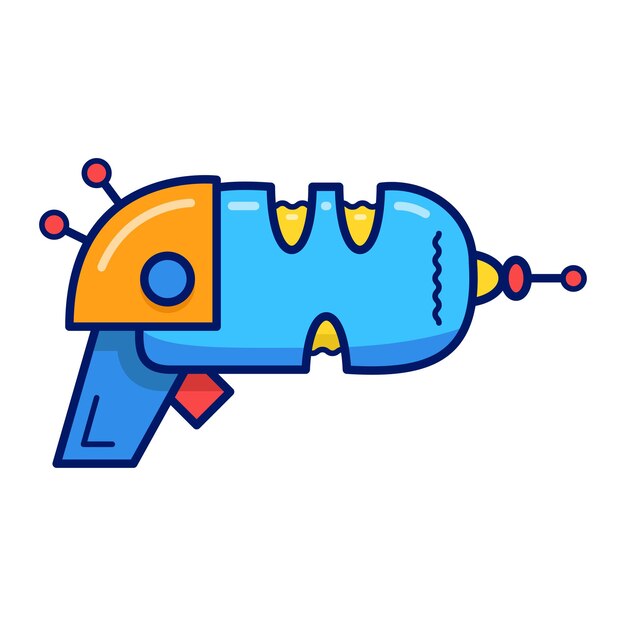 Platte vectorillustratie met cartoon blaster blauwe laser wapen of ray gun