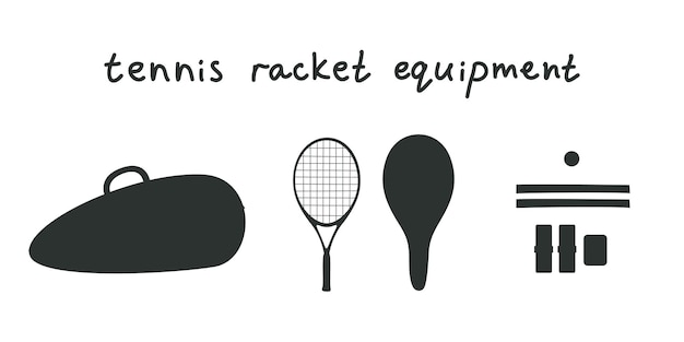 Vector platte vectorillustratie silhouet handgetekende tennisuitrusting racket tas grip bescherming