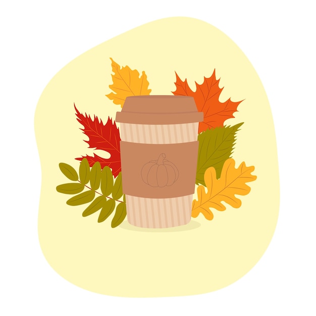 Platte vectorillustratie van een glas pompoenkruid latte een papieren kopje voor koffie past bij modern