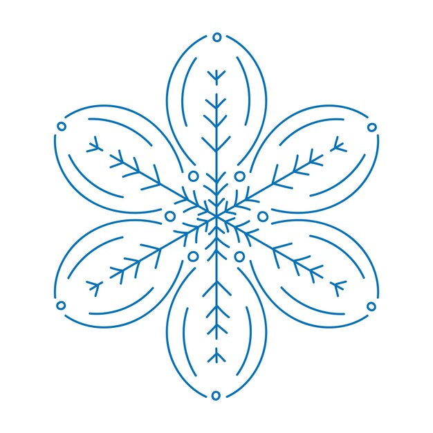 Platte vectorillustratie van een hand getrokken sneeuwvlok voor decoratie kerst nieuwjaar wenskaarten