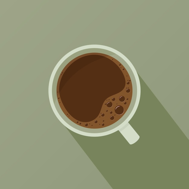 Platte vectorillustratie van een kopje warme koffie, bovenaanzicht