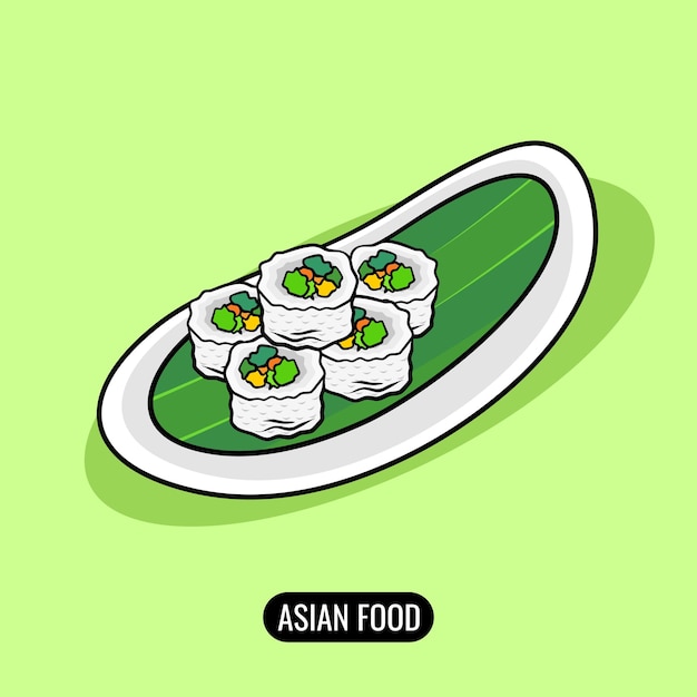 Platte vectorillustratie van sushi eten gevuld met groenten