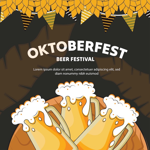 Platte vectorillustratie voor oktoberfest bier festival viering Oktoberfest post sjabloon