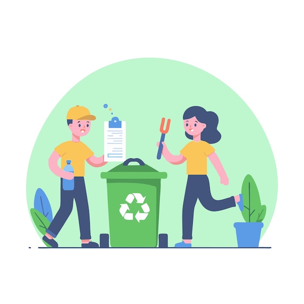 Vector platte vectorontwerp van mensen die vuilnis verzamelen om het milieu schoon te houden