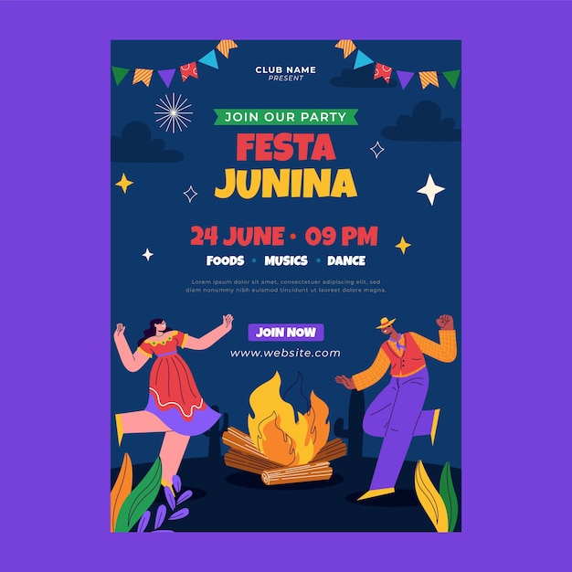 Platte verticale flyer sjabloon voor de Braziliaanse festas juninas viering