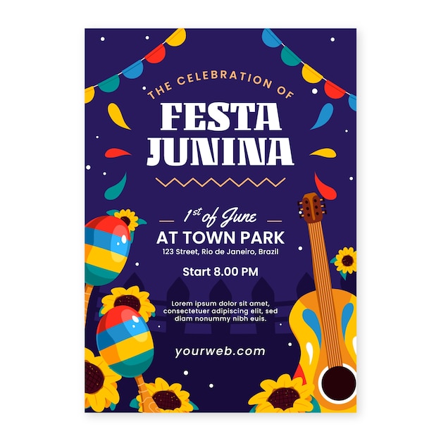 Platte verticale poster sjabloon voor braziliaanse festas juninas festiviteiten