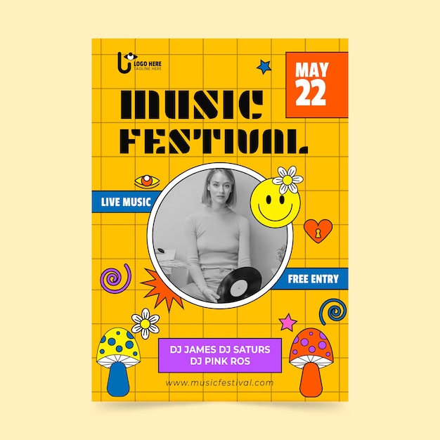 Platte verticale poster sjabloon voor muziekfestival