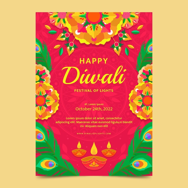 Vector platte verticale postersjabloon voor diwali-festivalviering