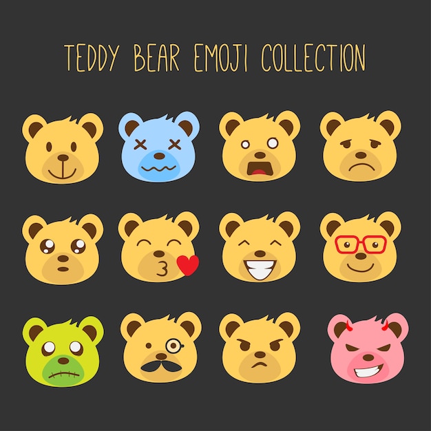 Platte verzameling teddybeer emoticon