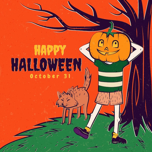 Vector platte vintage halloween-illustratie