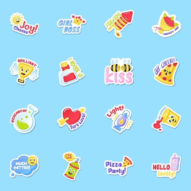 Platte vreugde en plezier stickerset