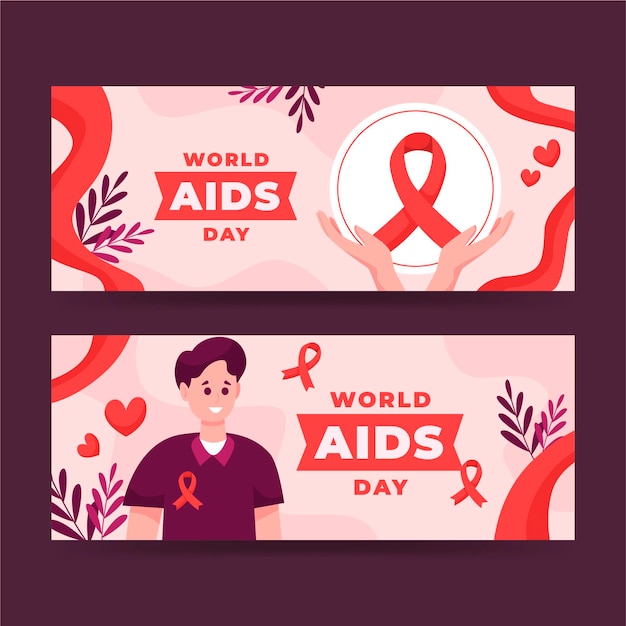 Platte wereld aids dag horizontale banners set