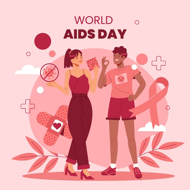 Platte wereld aids dag illustratie