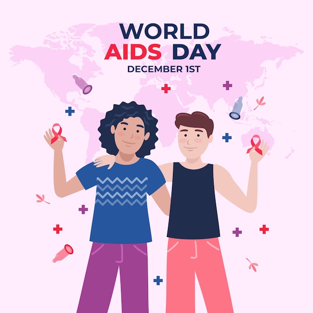 Platte wereld aids dag illustratie