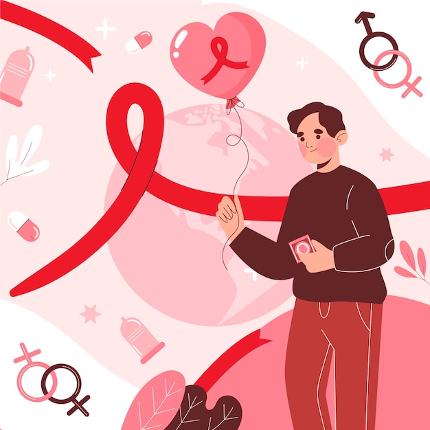 Platte wereld aids dag illustratie