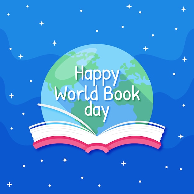 Vector platte wereld boek dag illustratie