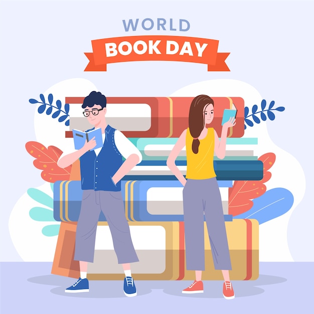 Vector platte wereld boek dag illustratie