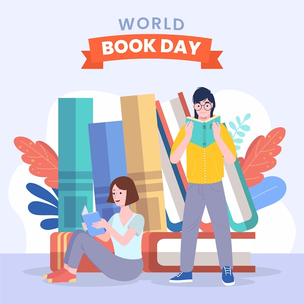 Vector platte wereld boek dag illustratie