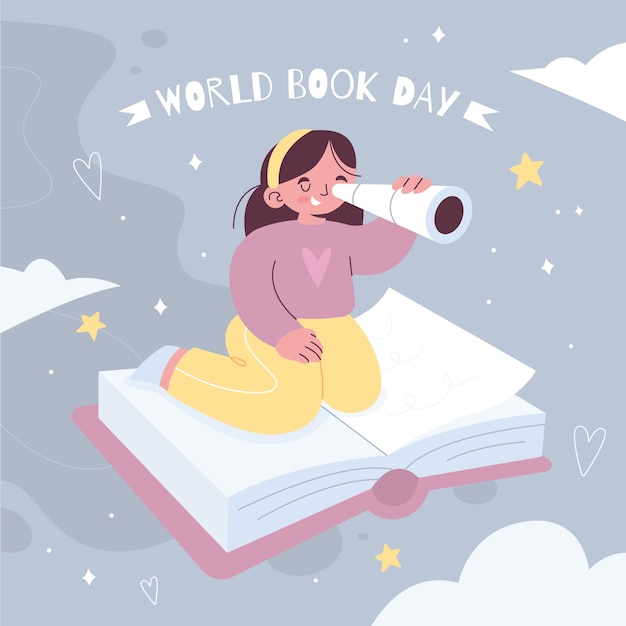 Platte wereld boek dag illustratie