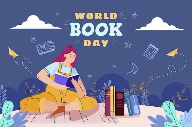 Vector platte wereld boek dag illustratie