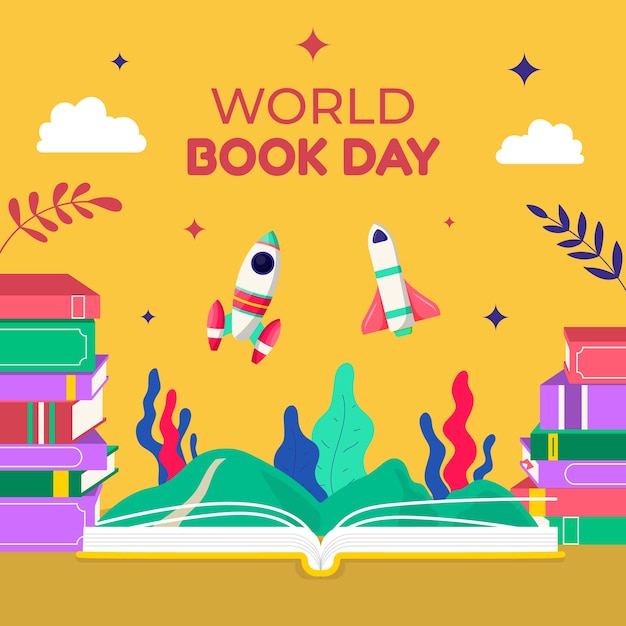 Vector platte wereld boek dag illustratie